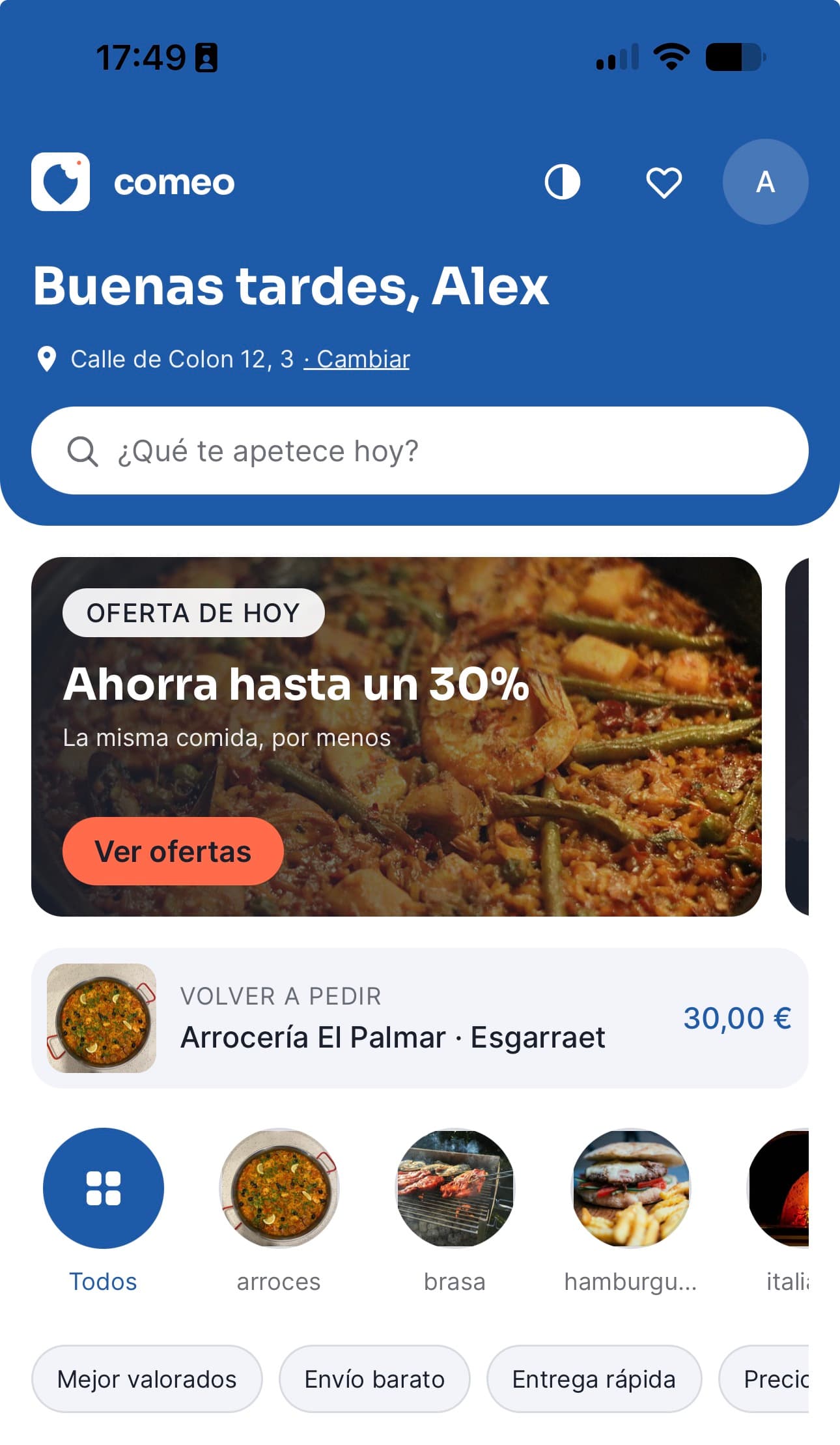 La aplicación de Comeo en un móvil